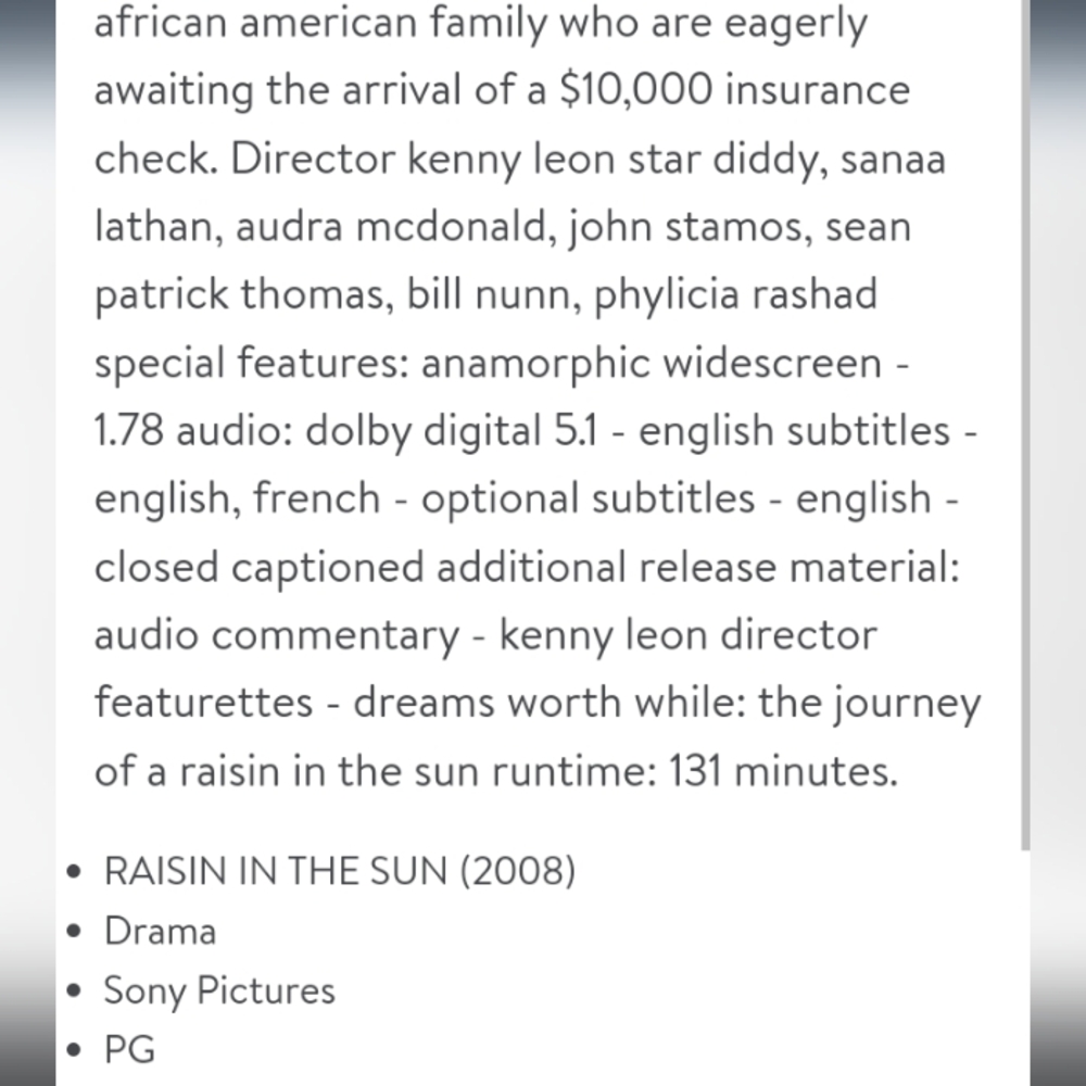 A Raisin In The Sun DVD 2008 - Picture 9 of 9